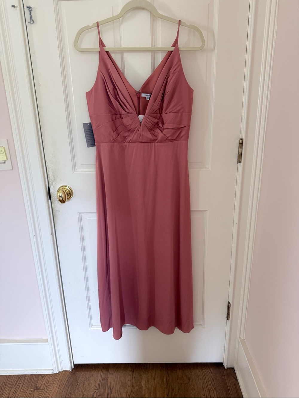 Sau Lee Plunge Neck Silk Midi Dress in Terracotta
